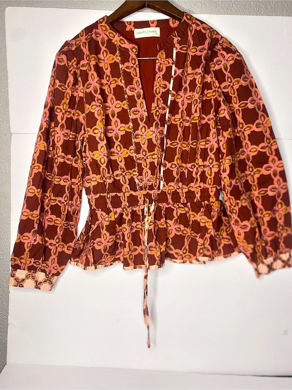 pants store Floral Peplum Blouse in Brown & Pink Like New